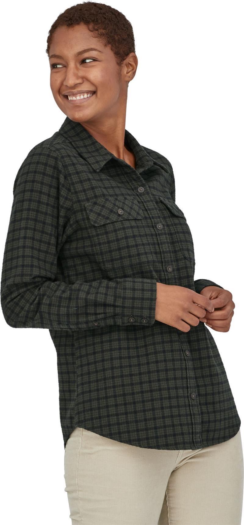 Organic Cotton Midweight Fjord Flannel LS Shirt - Womens - Coastal / Northern Green 2