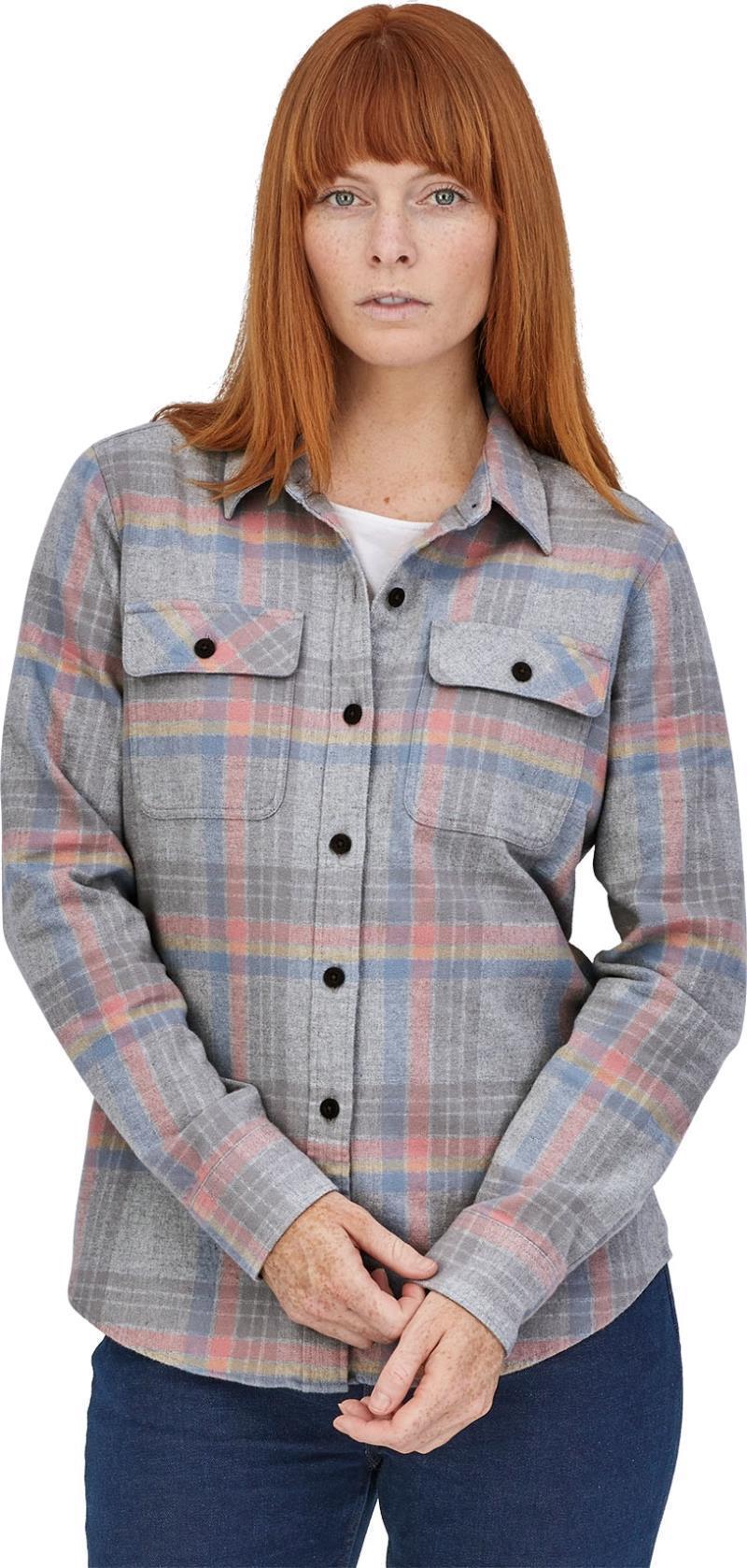 Organic Cotton Midweight Fjord Flannel LS Shirt - Womens - Currents / Tailored Grey 2