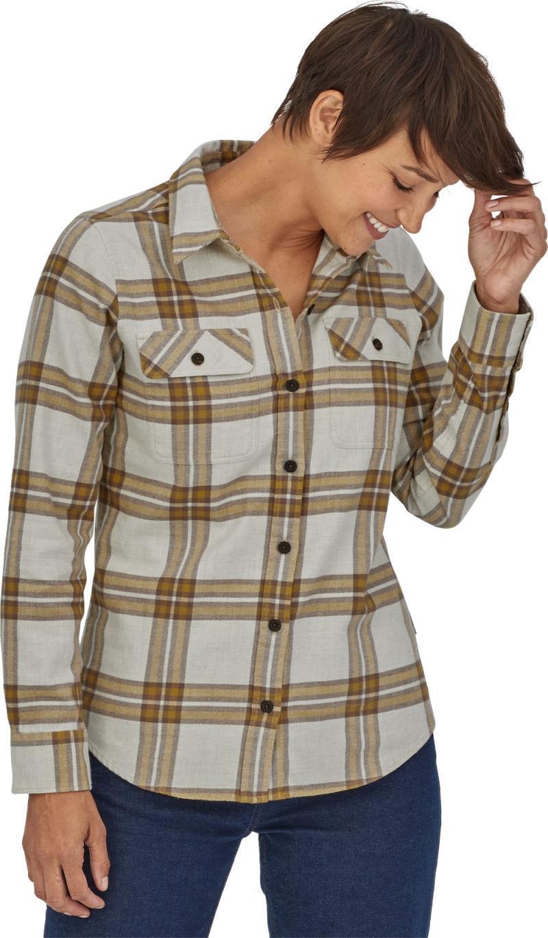 Organic Cotton Midweight Fjord Flannel LS Shirt - Womens - Tundra / Birch White 2