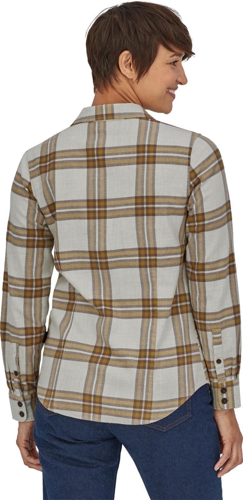Organic Cotton Midweight Fjord Flannel LS Shirt - Womens - Tundra / Birch White 3