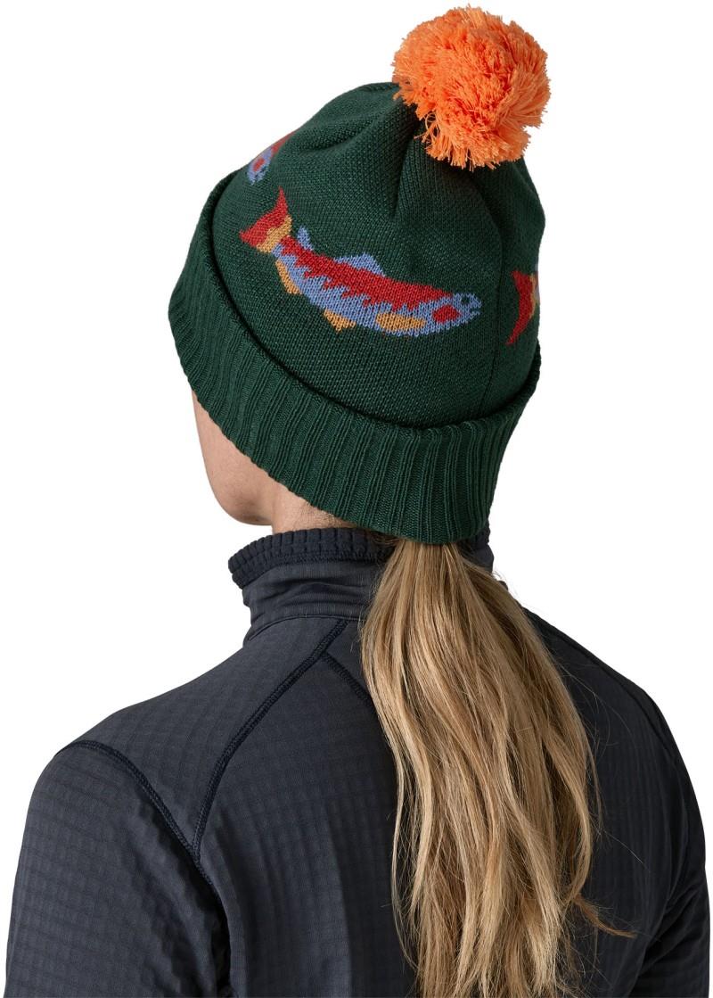 Powder Town Beanie - salmon energy stripe / old growth green 1