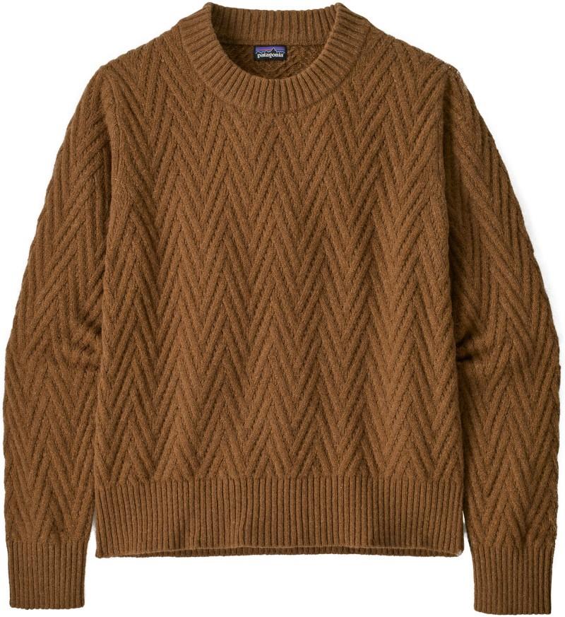 Recycled Wool-Blend Crewneck Sweater - Womens - chevron cable / deer brown 1
