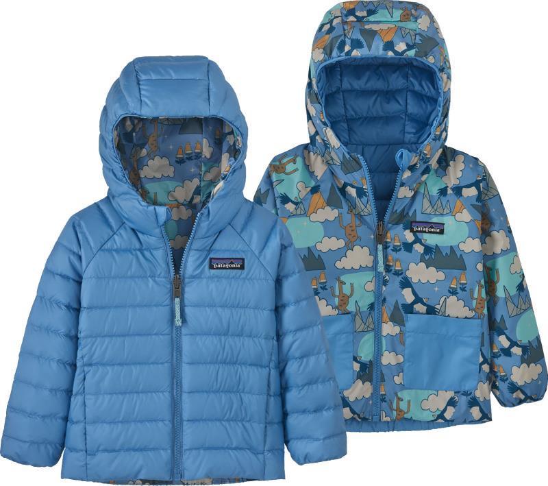 Reversible Down Sweater Hoody - Baby - andean song / blue bird 1