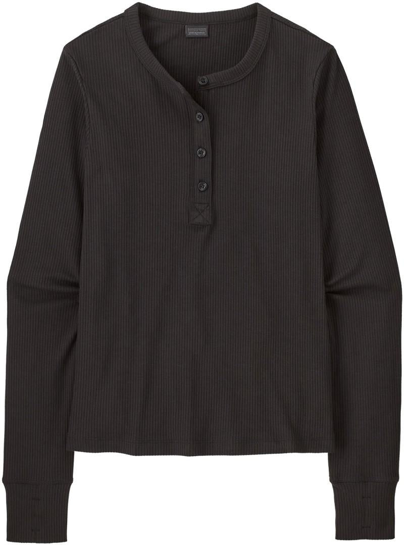 Rib Knit LS Henley - Womens - black 1