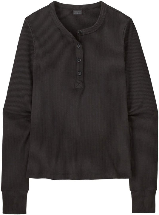 Rib Knit LS Henley - Womens - black 1