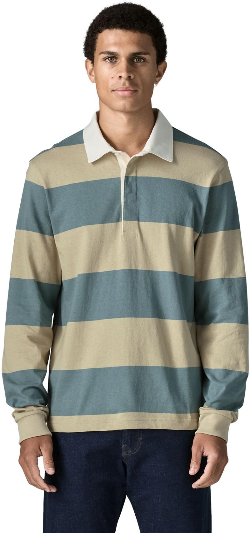 Rugby Shirt LS - Mens - wide stripe / blue sage 1