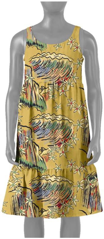 Tidal Threads Dress - Kids - parallel lines / surfboard yellow 1