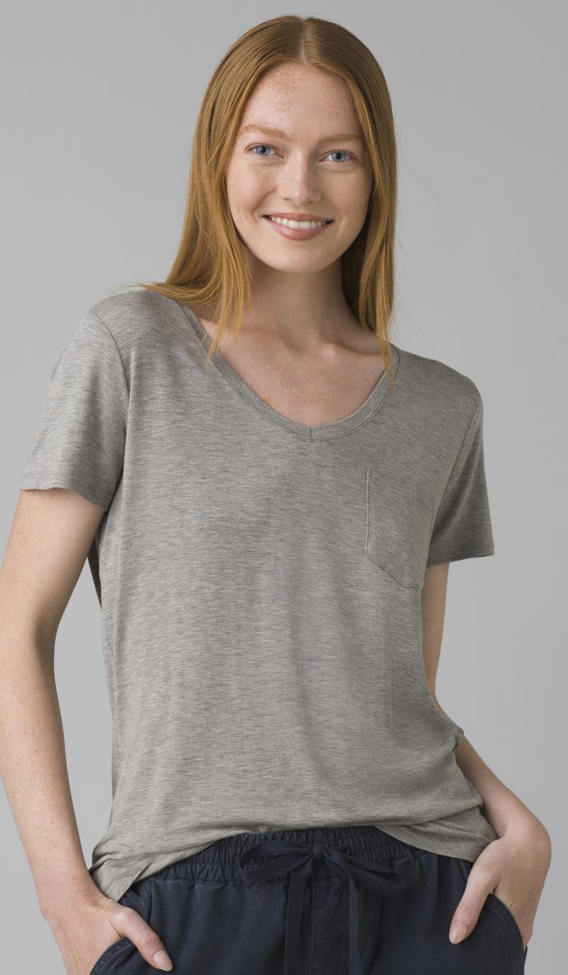 Foundation SS V-Neck - Womens - heather grey 1