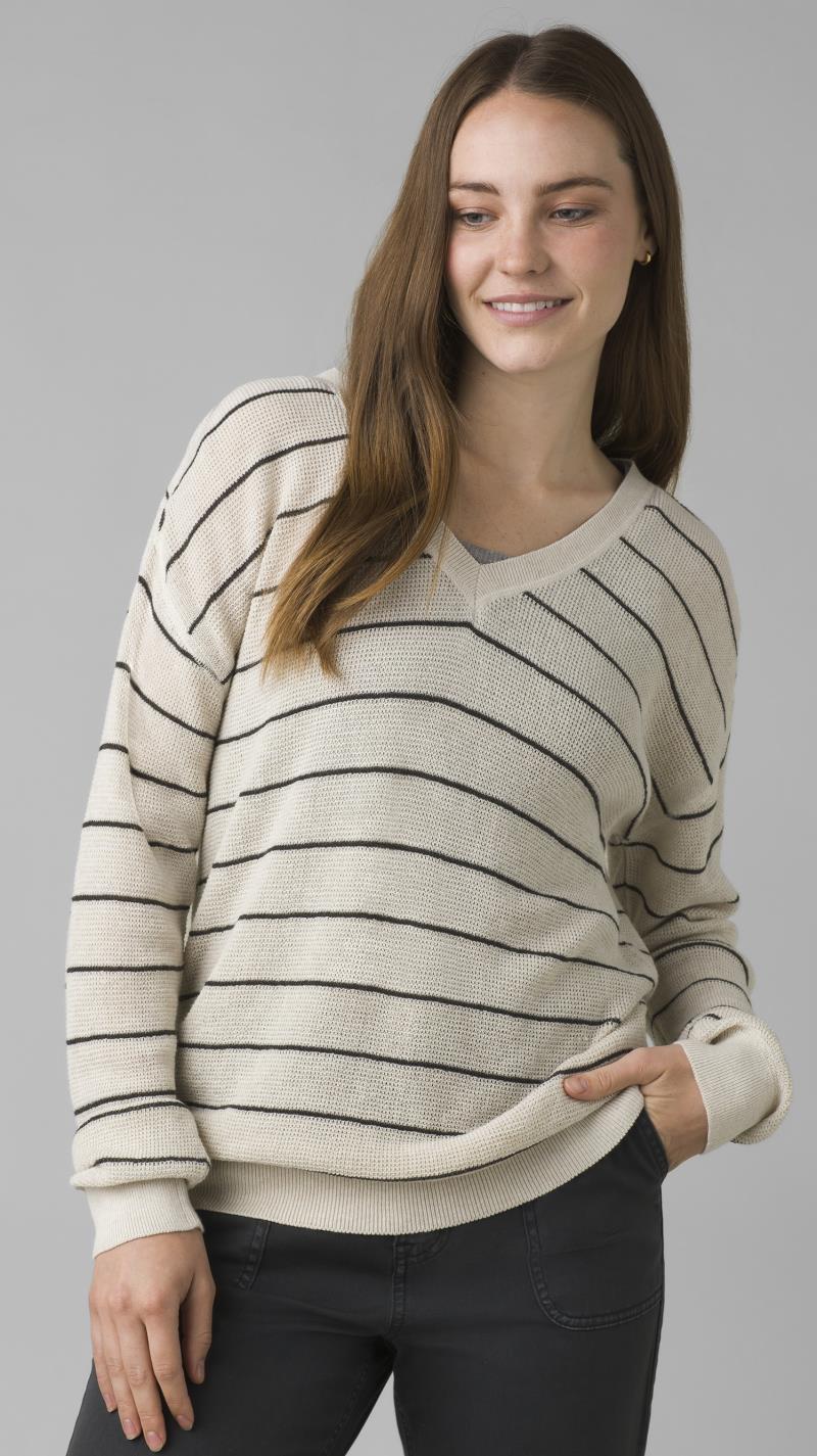 Milani V-Neck - Womens - oatmeal stripe 1
