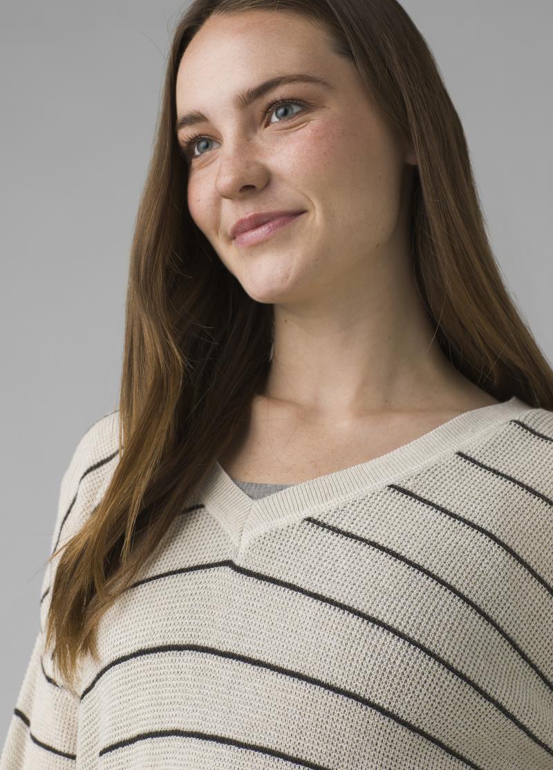 Milani V-Neck - Womens - oatmeal stripe 1