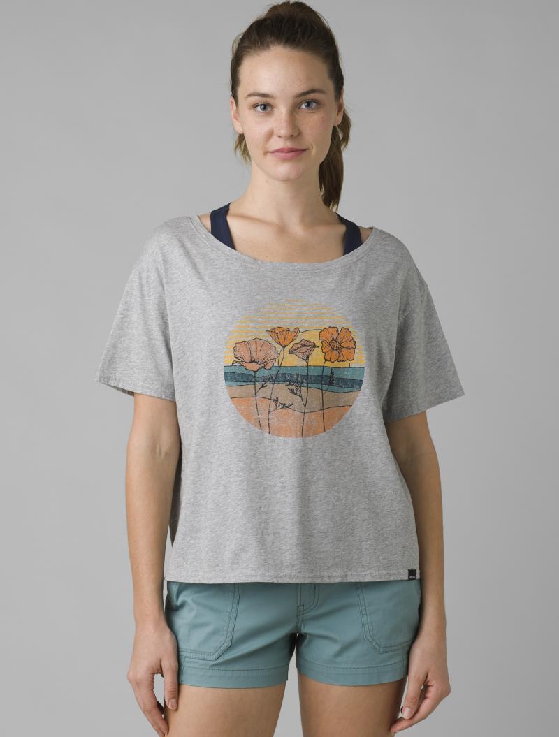 Organic Graphic Tee - Womens - heather grey beach flower 1