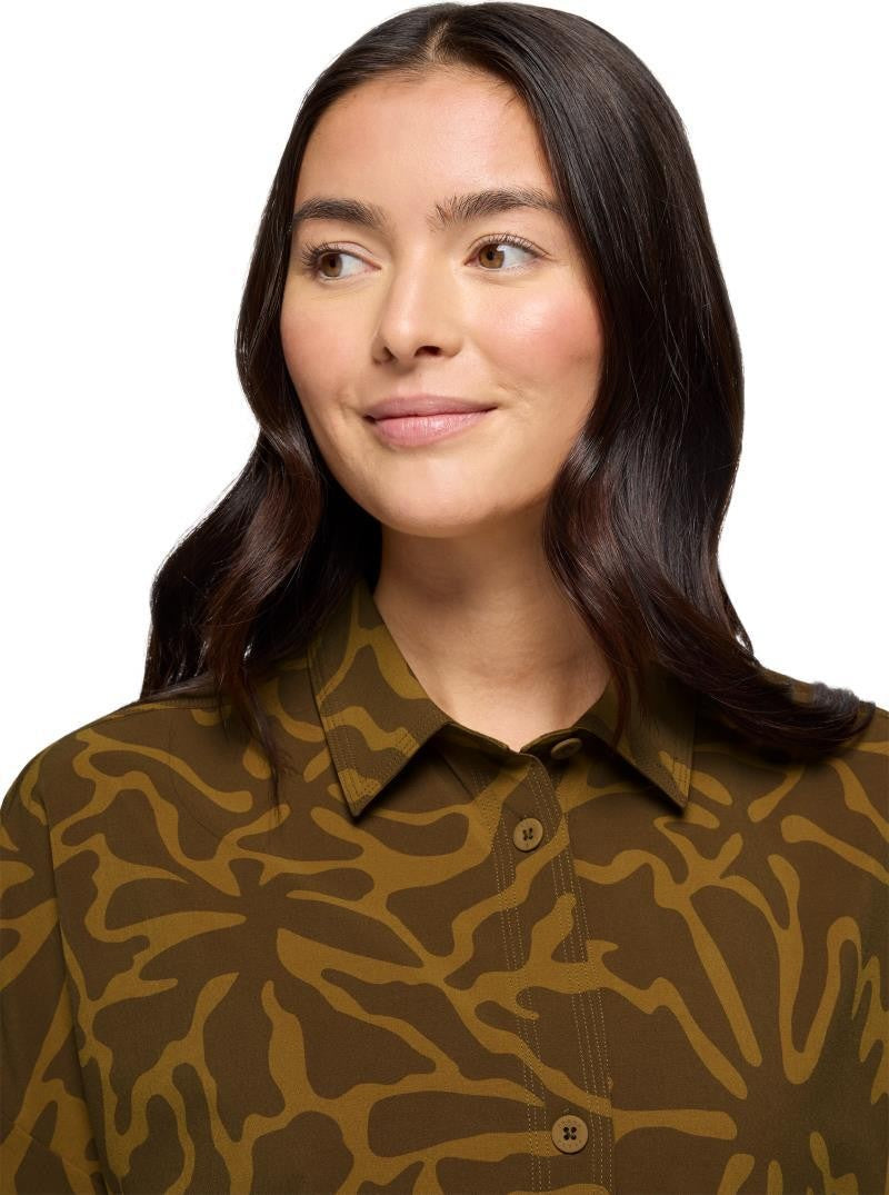 Railay SS Button Down - Womens - retro olive boogie bloom 1
