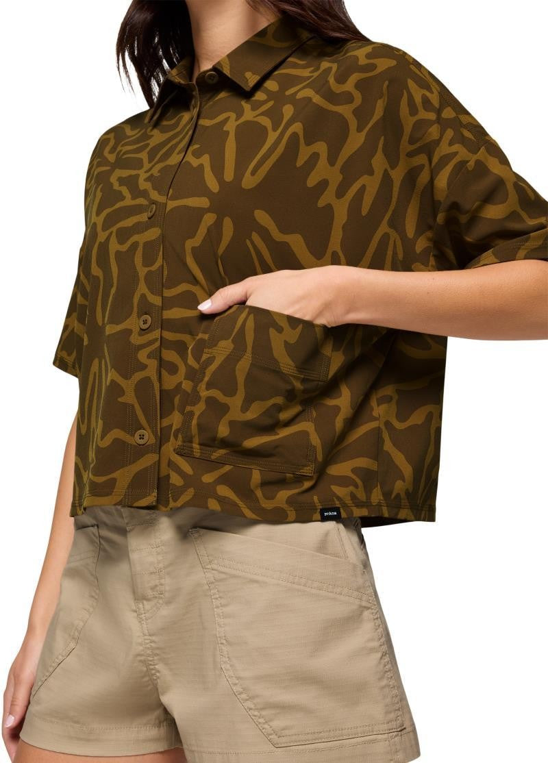 Railay SS Button Down - Womens - retro olive boogie bloom 1