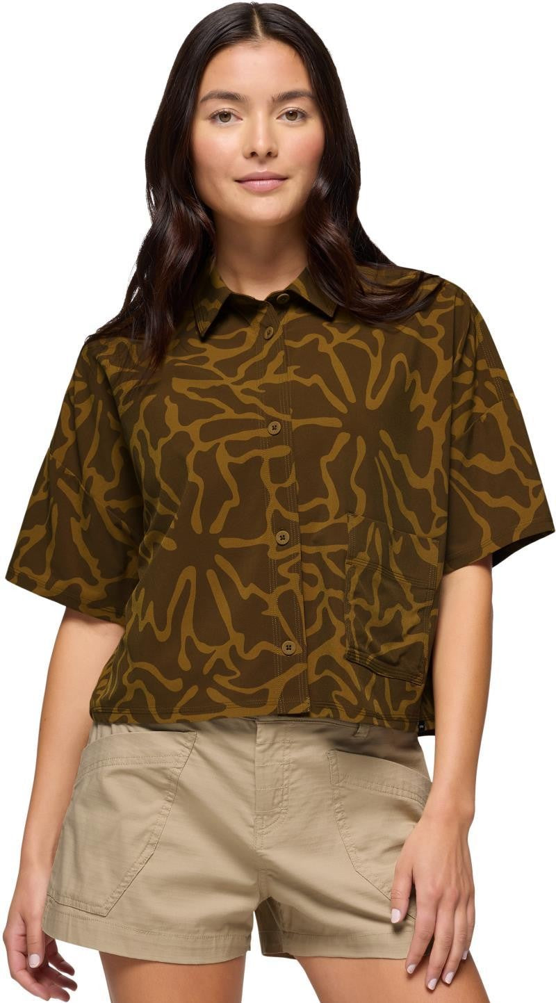 Railay SS Button Down - Womens - retro olive boogie bloom 1