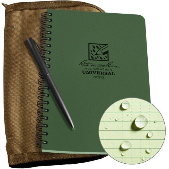 Side Spiral Kit - Tan Cover, 3 x 5" Notebook + Clicker Pen - Green 1
