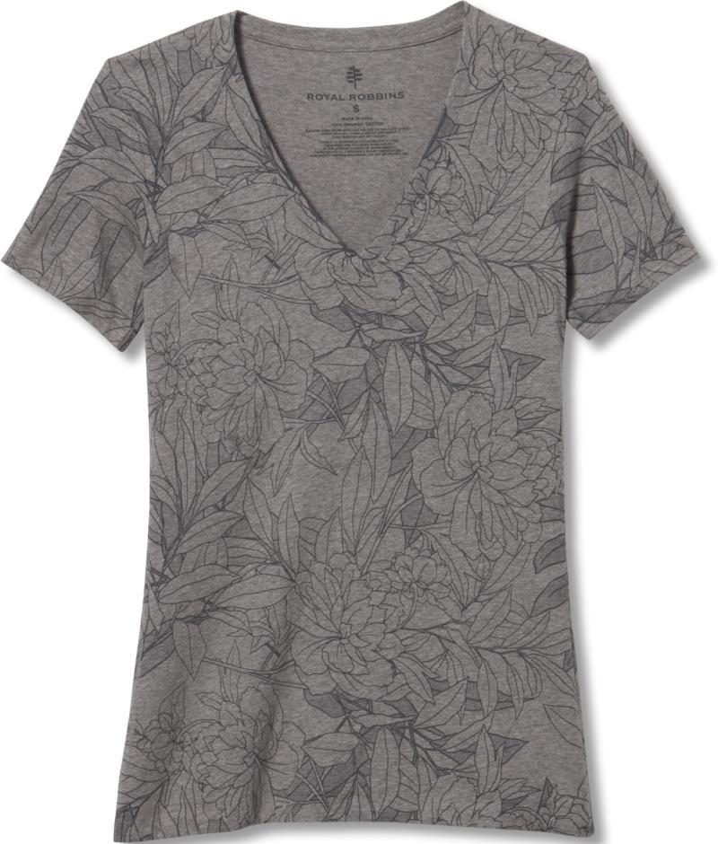 All Over Floral V-Neck SS - Womens - light grey heather 1