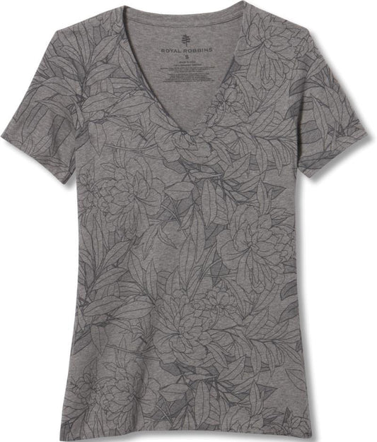All Over Floral V-Neck SS - Womens - light grey heather 1