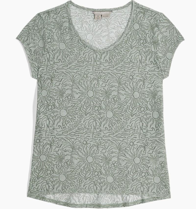Featherweight Tee - Womens - sage leaf heather sunburst print 1