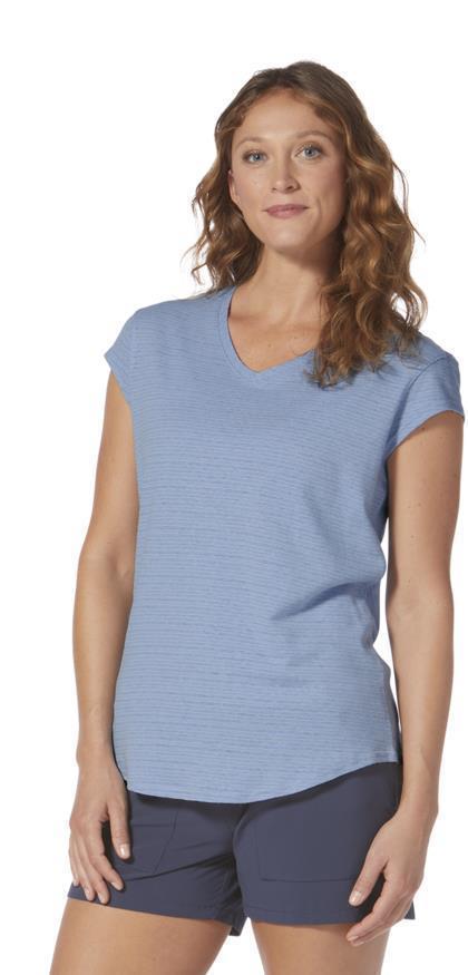 Vacationer V-Neck SS - Womens - Larkspur Mist Stripe 2