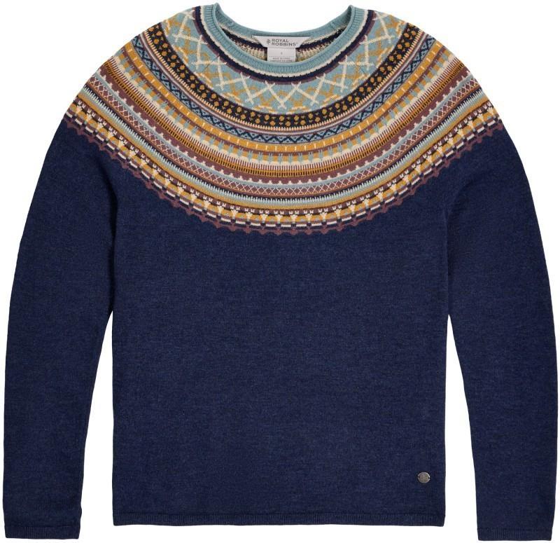 Westlands Fairisle Crew - Womens - deep blue heather manzanita print 1