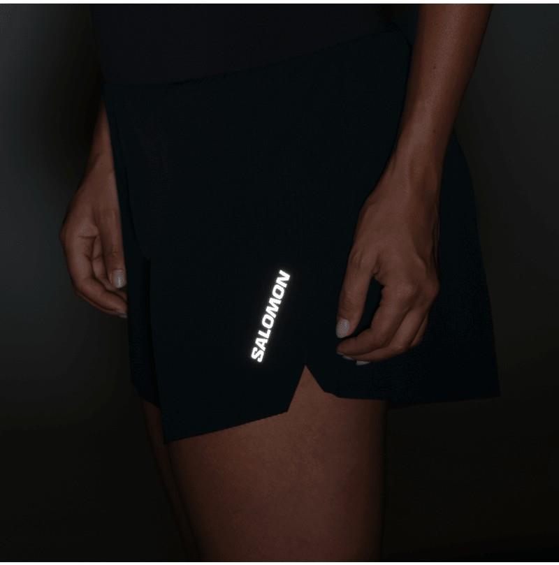 Sense Aero Split Shorts, 3" Inseam - Womens - deep black / reflective light gray 1