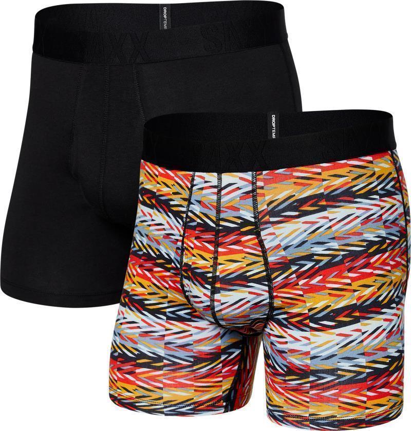 DropTemp Cooling Cotton Boxer Brief Fly, 5" Inseam - Mens - 2 Pack - Back & Forth / Black 1