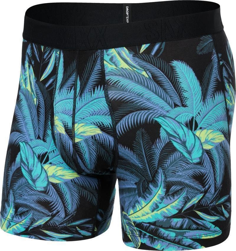 DropTemp Cooling Cotton Boxer Brief Fly, 5" Inseam - Mens - tropical jungle-blue 1