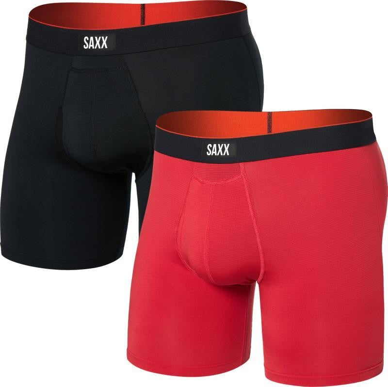 Multi-Sport Mesh Boxer Brief Fly, 6" Inseam - Mens - 2 Pack - sunset red / black 1