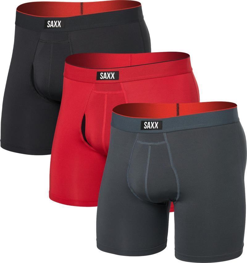 Multi-Sport Mesh Boxer Brief Fly, 6" Inseam - Mens - 3 Pack - Sunset Red / Turbulence / Faded Black 1