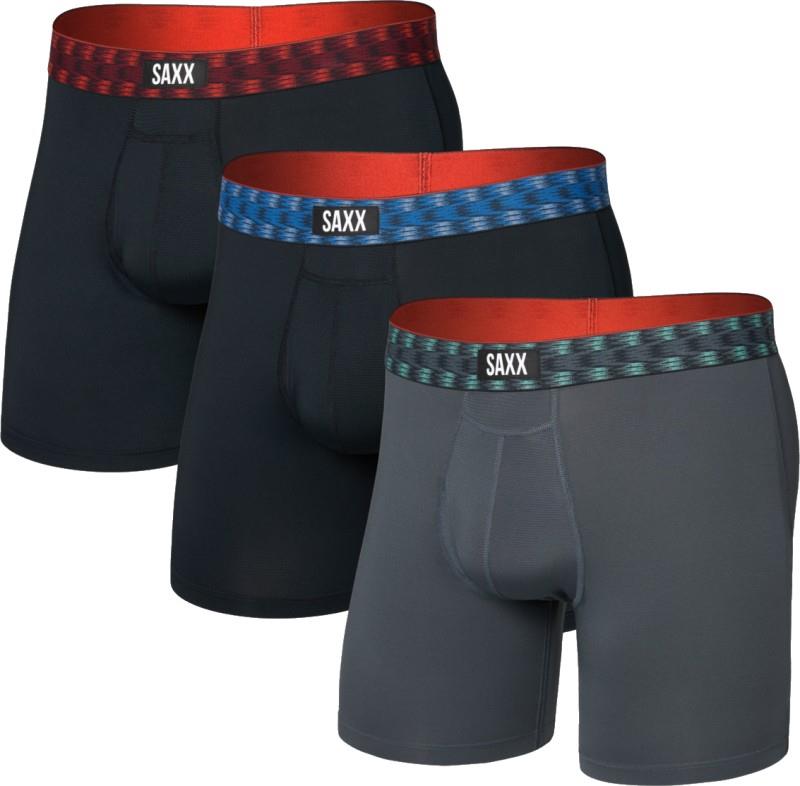 Multi-Sport Mesh Boxer Brief Fly, 6" Inseam - Mens - 3 Pack - red / mint / blue jagged wb 1