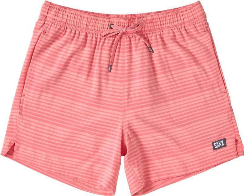 Oh Buoy 2n1 Volley Shorts, 5” Inseam - Mens - hibiscus / coral pop stripe 1