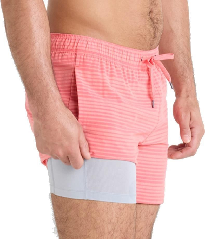 Oh Buoy 2n1 Volley Shorts, 5” Inseam - Mens - hibiscus / coral pop stripe 1