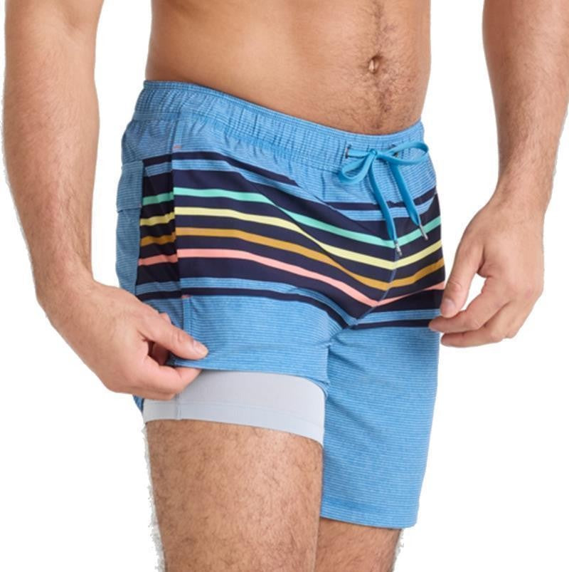 Oh Buoy 2n1 Volley Shorts, 7" Inseam - Mens - bold stripe-lake blue 1