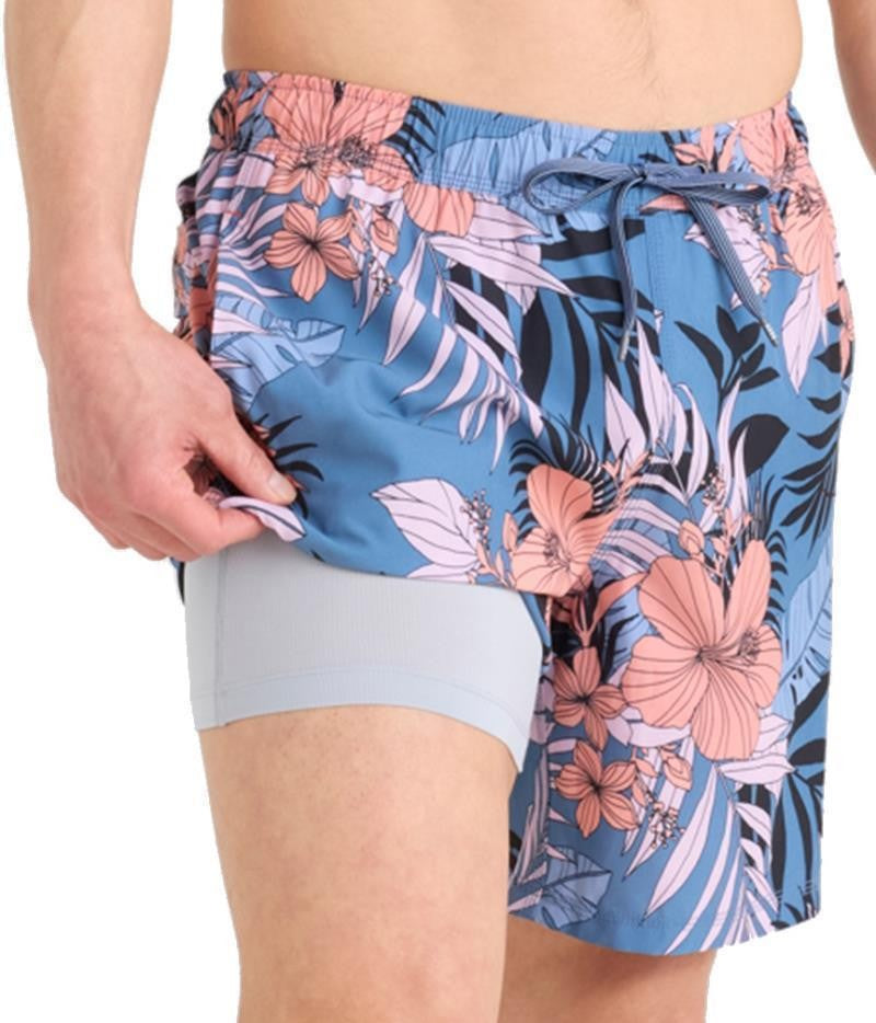 Oh Buoy 2n1 Volley Shorts, 7" Inseam - Mens - hibiscus jungle-blue 1