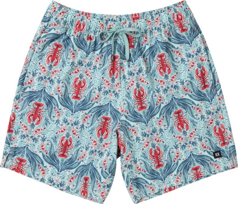 Oh Buoy 2n1 Volley Shorts, 7" Inseam - Mens - lobster flourish-mint 1