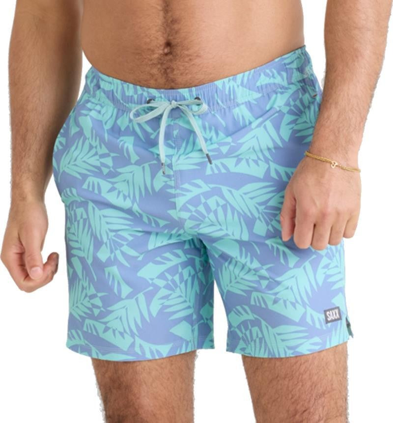 Oh Buoy 2n1 Volley Shorts, 7" Inseam - Mens - palm frond-tidal blue 1