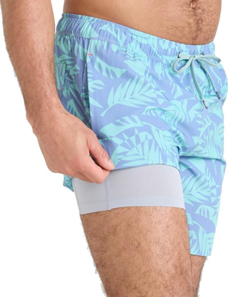 Oh Buoy 2n1 Volley Shorts, 7" Inseam - Mens - palm frond-tidal blue 1