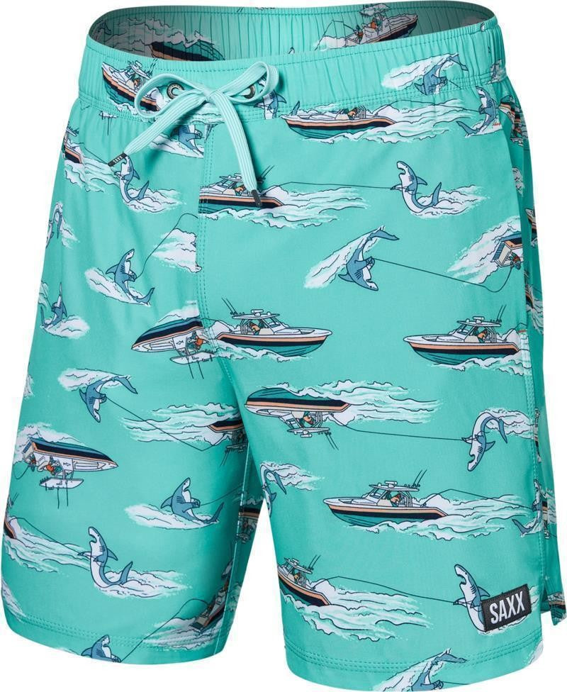 Oh Buoy 2n1 Volley Shorts, 7" Inseam - Mens - sharkski-turquoise 1