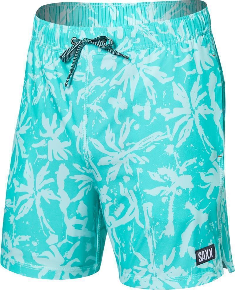 Oh Buoy 2n1 Volley Shorts, 7" Inseam - Mens - splash palms-aqua 1