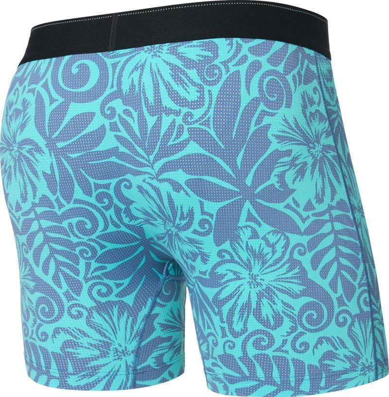 Quest Quick Dry Mesh Boxer Brief Fly, 5" Inseam - Mens - surf flowers-turquoise 1