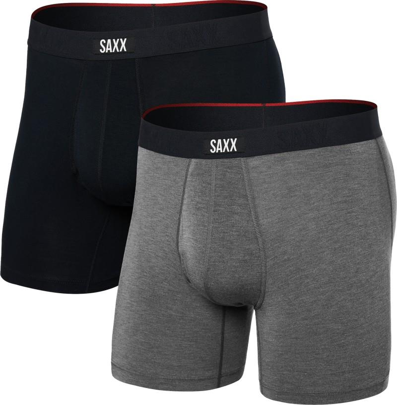 Vibe Xtra Soft Comfort Boxer Brief Fly, 6" Inseam - Mens - 2 Pack - black / dark grey heather 1