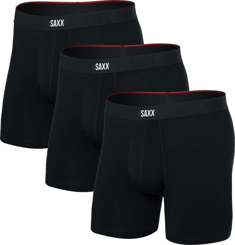 Vibe Xtra Soft Comfort Boxer Brief Fly, 6" Inseam - Mens - 3 Pack - black 1