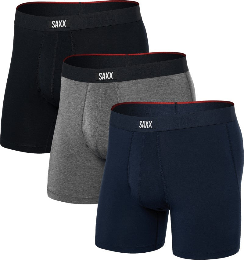 Vibe Xtra Soft Comfort Boxer Brief Fly, 6" Inseam - Mens - 3 Pack - black / dark grey heather / navy 1