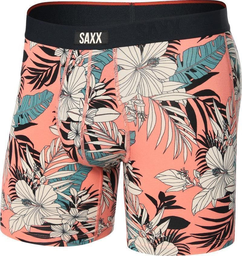 Vibe Xtra Soft Comfort Boxer Brief Fly, 6" Inseam - Mens - hibiscus jungle-coral 1