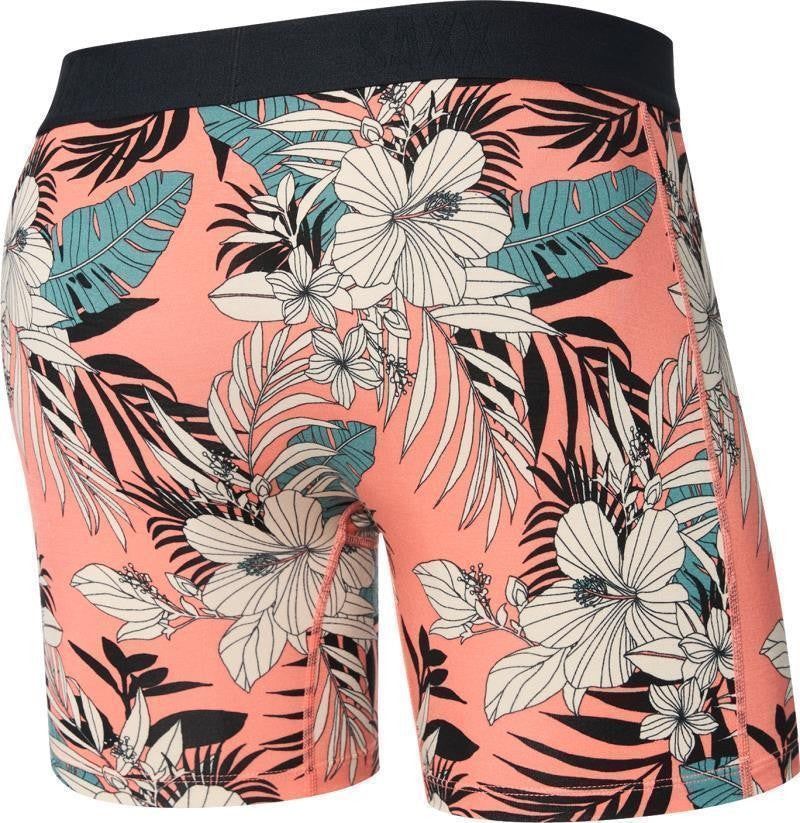 Vibe Xtra Soft Comfort Boxer Brief Fly, 6" Inseam - Mens - hibiscus jungle-coral 1