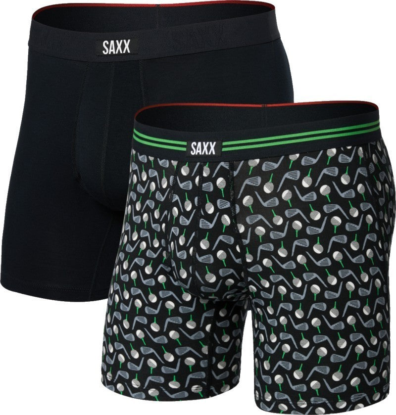 Vibe Xtra Soft Comfort Boxer Briefs w/ Fly, 6" Inseam - Mens - 2 Pack - back nine / black 1