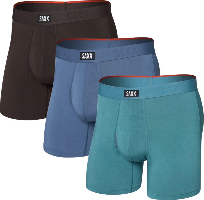 Vibe Xtra Soft Comfort Boxer Briefs w/ Fly, 6" Inseam - Mens - 3 Pack - seascape / indigo / dark choco 1