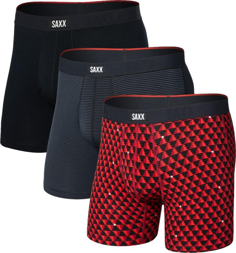 Vibe Xtra Soft Comfort Boxer Briefs w/ Fly, 6" Inseam - Mens - 3 Pack - tree farm / mini stripe / black 1
