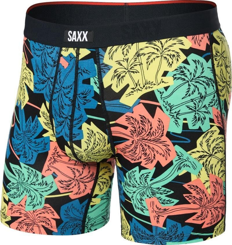 Vibe Xtra Soft Comfort Boxer Briefs w/ Fly, 6" Inseam - Mens - palm fun-black 1