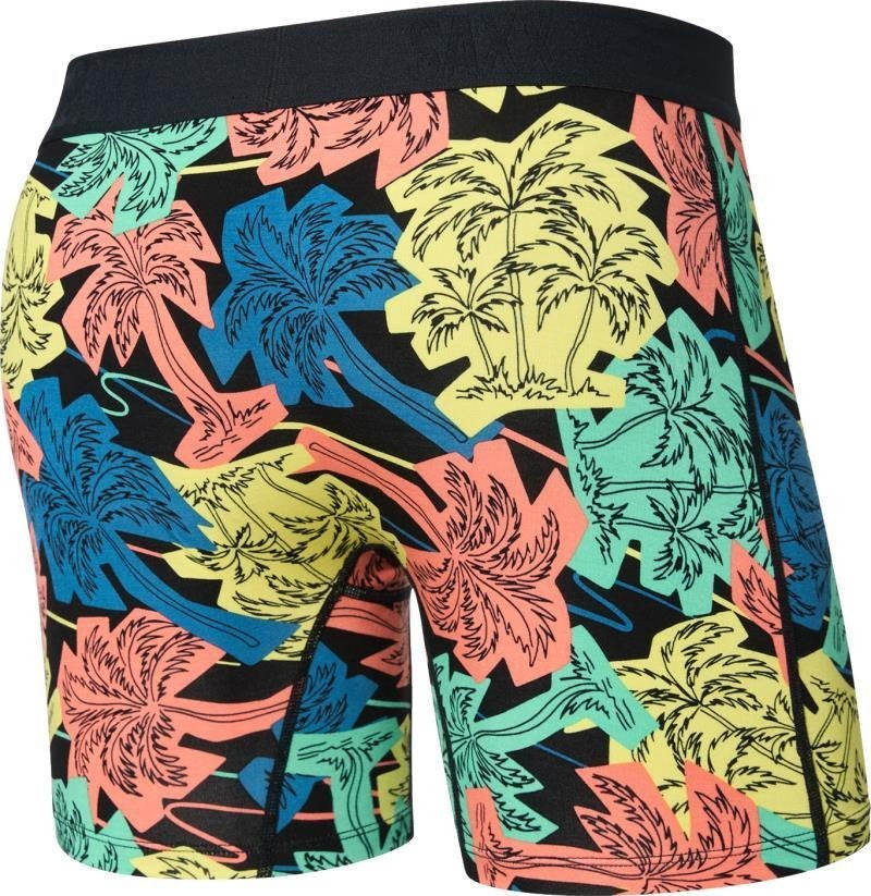 Vibe Xtra Soft Comfort Boxer Briefs w/ Fly, 6" Inseam - Mens - palm fun-black 1